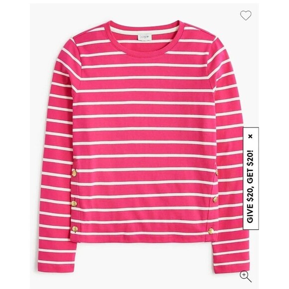 NEW J Crew Striped Side Button Shirt XL Pink Boatneck Long Sleeve Nautical NWT - Picture 1 of 8